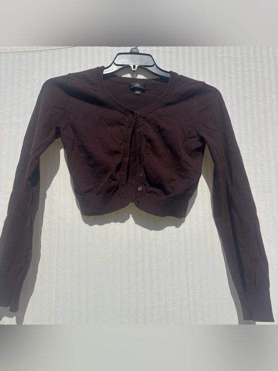 Byer California Sweaters - Y2K Byer California Dark Brown Cropped Button-Front Cardigan